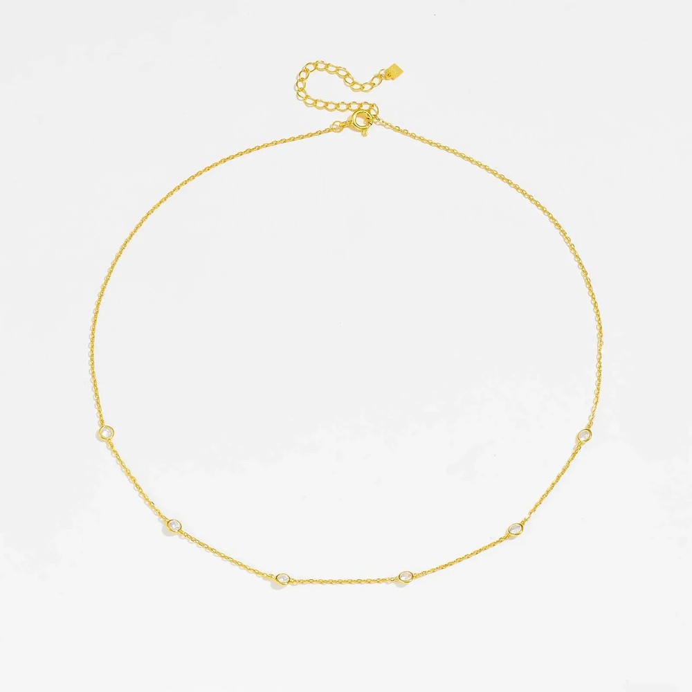 Silver Zircon CZ Charm Choker Long Chain Necklace  Anniversary Fine Fine