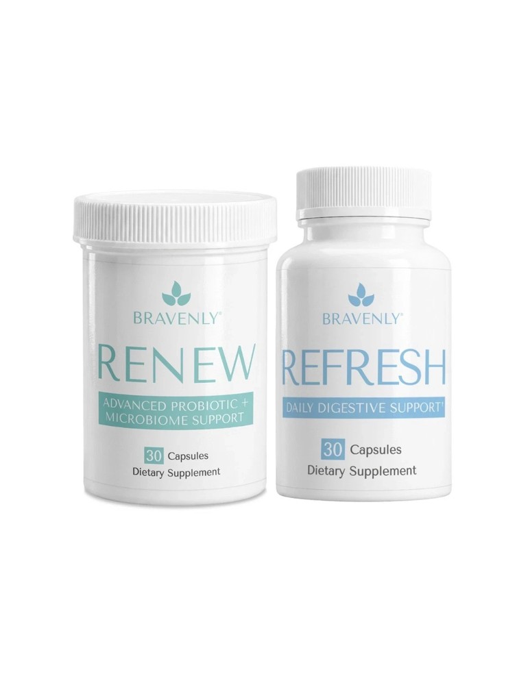 Bravenly Gut Harmony Duo Renew + Refresh Probiotic Digestive Support 30 Caps-New
