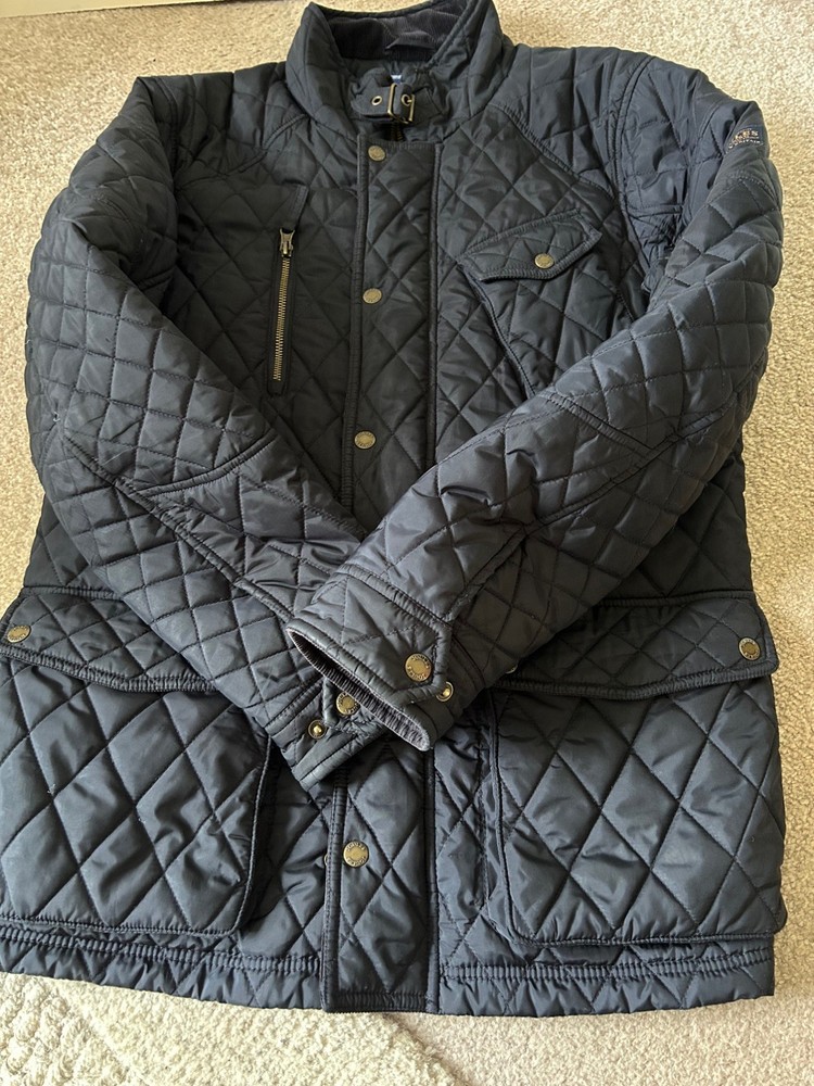 Joules Quilted Stafford Jacket Dark Navy Mens Large Zip Pockets Ex Condition