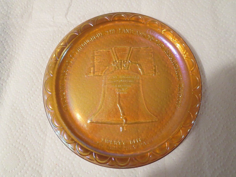 Marigold Carnival Glass Liberty Bell Plate     (C2)