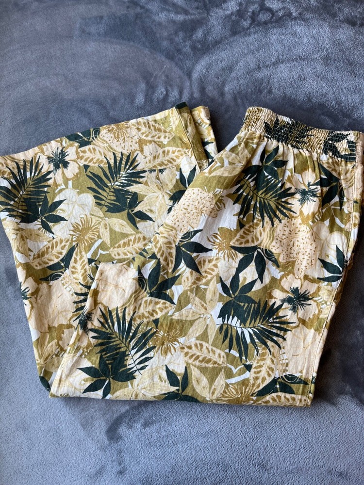 Tahari Women's Pants Size L 100% Linen High-Rise Multi-color Wide Leg