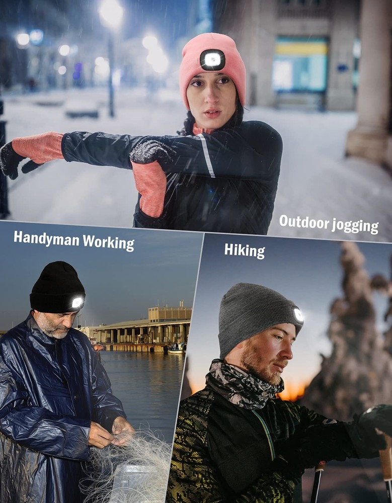 USB Rechargeable LED Beanie with Hands-Free Light for Men & Women