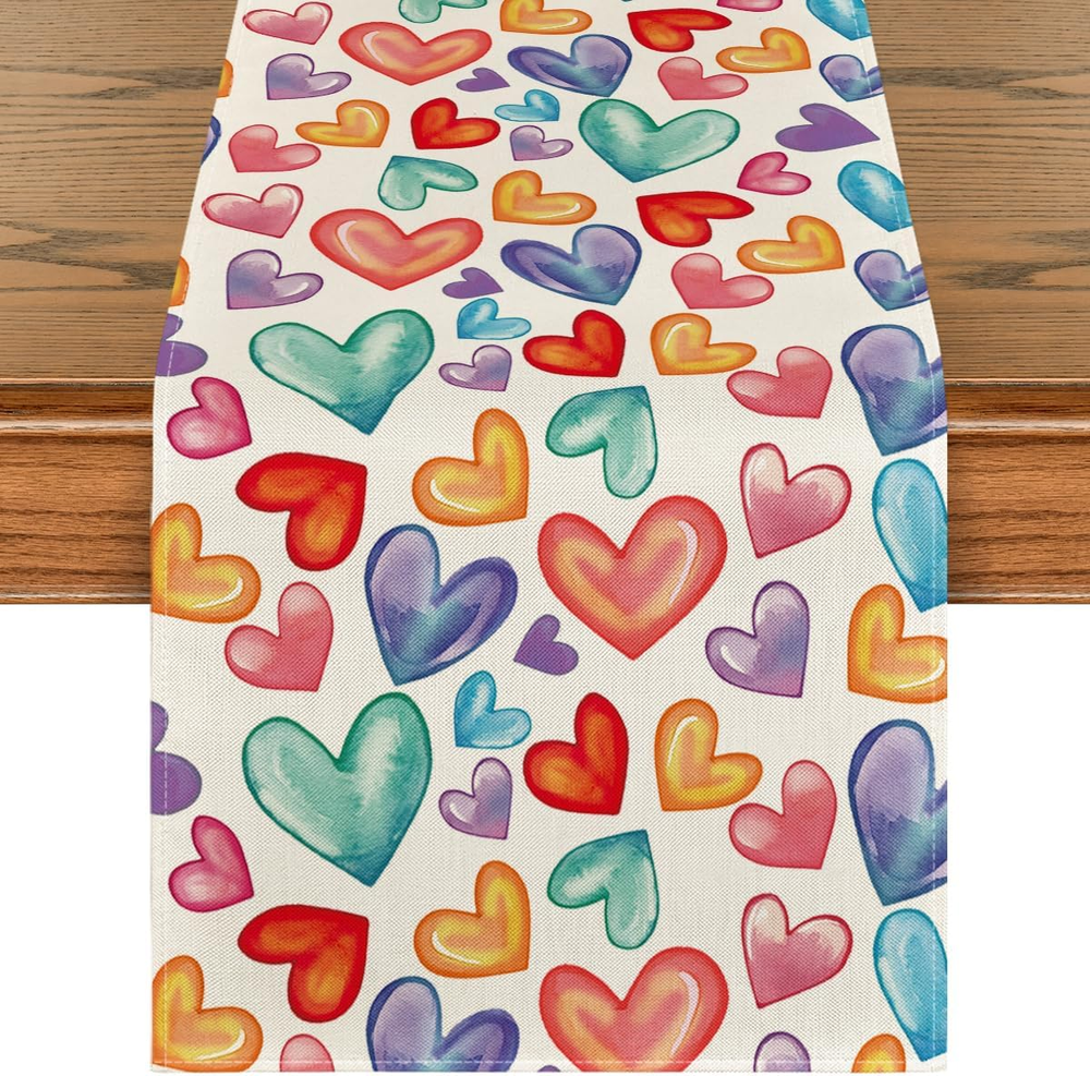 Colorful Heart Pride Month Table Runner for Valentine’s Day and Spring Celebrations-image