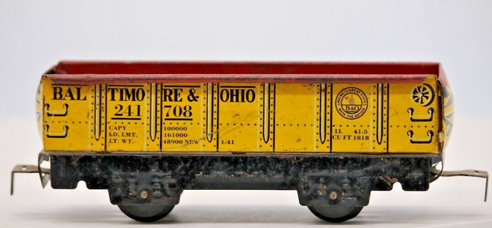 Marx 241708 O Gauge 4 Wheel Baltimore & Ohio Gondola 1:48 Scale Tin Metal