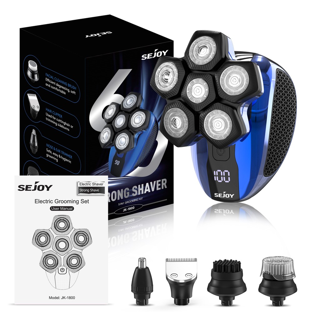 5-in-1 Cordless Rotary Shaver for Men - Wet/Dry Electric Razor & Bald Head Trimmer  