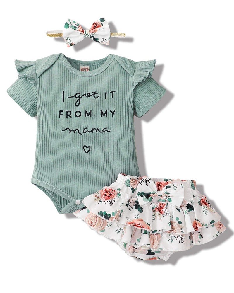 Mioglrie Newborn Baby Girl Clothes Romper Shorts Set 3-6 Months, Lightgreen