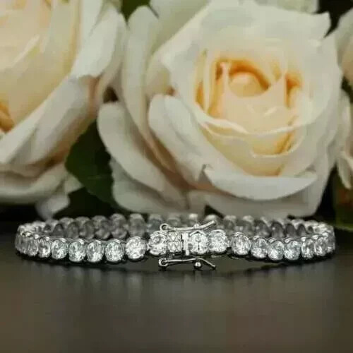 14K White Gold Plated 6Ct Round Cut Lab Created Diamond Tennis Bracelet 7