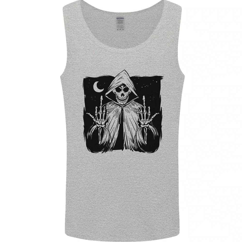 Grim Reaper Finger Flip Skull Biker Funny Mens Vest Tank Top