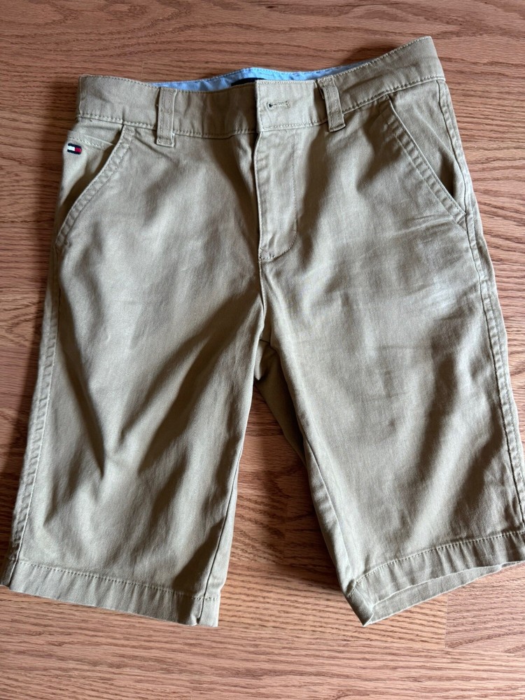 Tommy Hilfiger Boys Brown Cotton Chino Shorts Size 12 Flat Front
