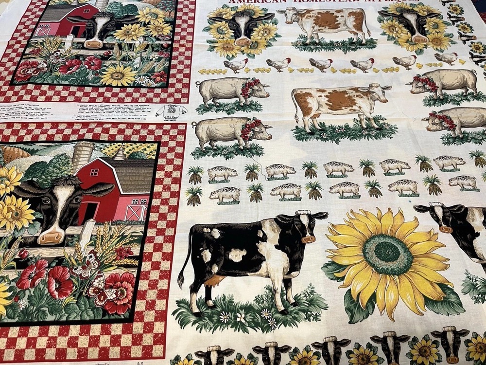 VTG Farmhouse Fabric Panel Homestead  Appliqués Cut Sew 44X35