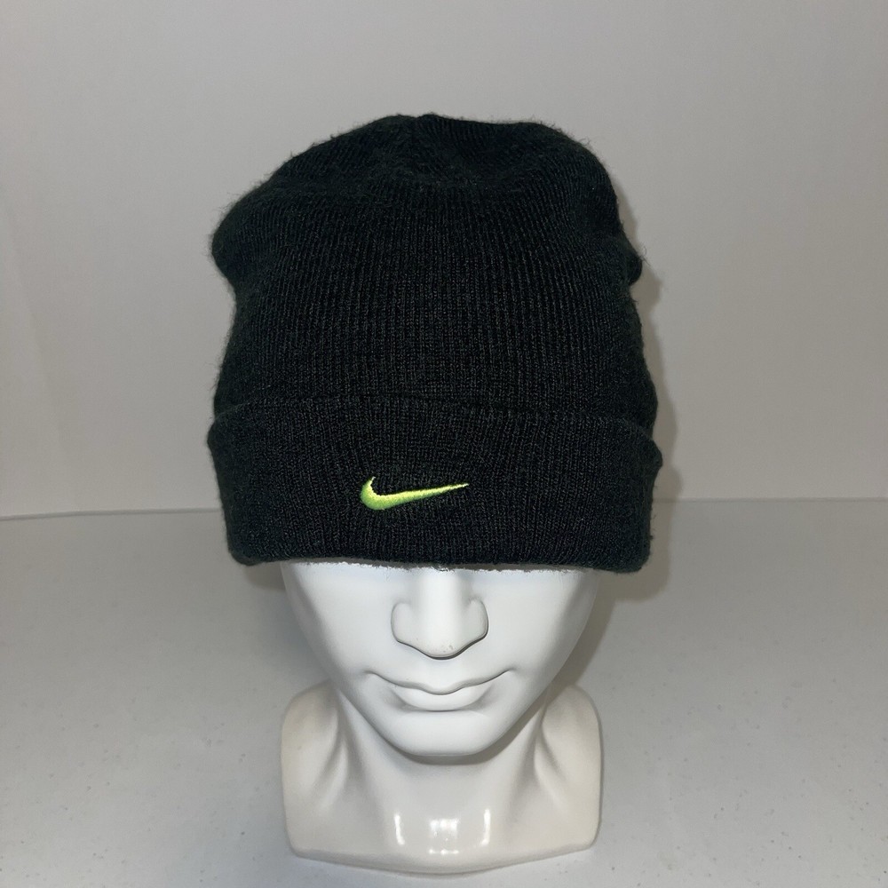 Vintage Y2K Center Swoosh Nike Beanie Winter Hat Cap Dark Grey With Mini Swoosh