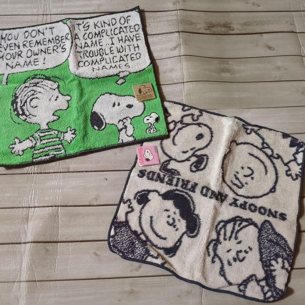 Snoopy Comic Peanuts Towel Linus Lucy in Green White Cream Navy Stripes