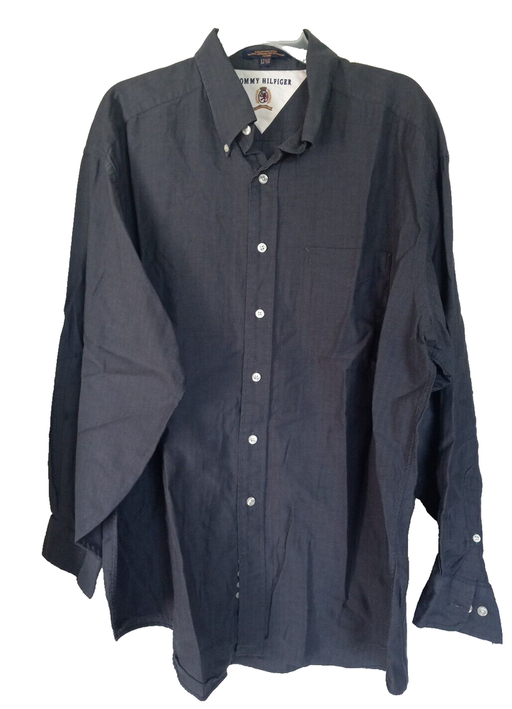 Tommy Hilfiger Dark Gray Mens Button Up Long Sleeve Shirt Size 17 34-35