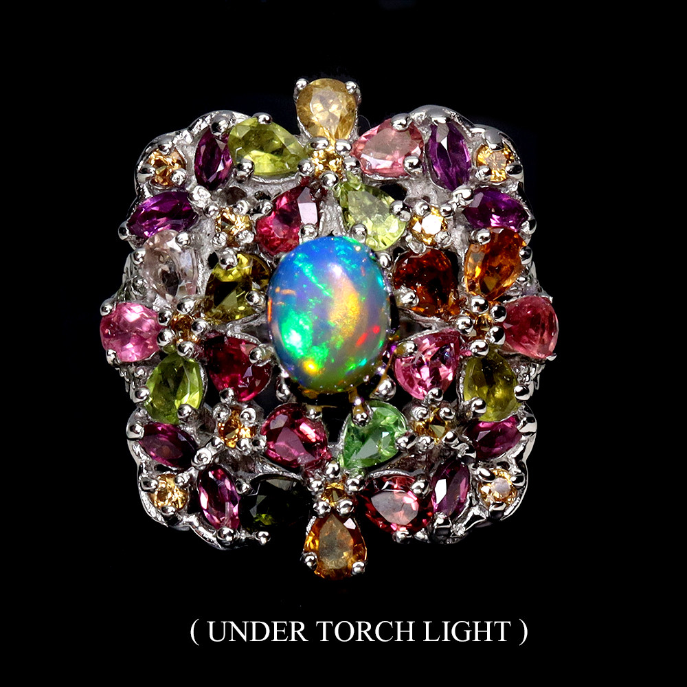 Valentine 925 Silver Ring with Oval Fire Opal Peridot Sapphire Gemstone Jewelry