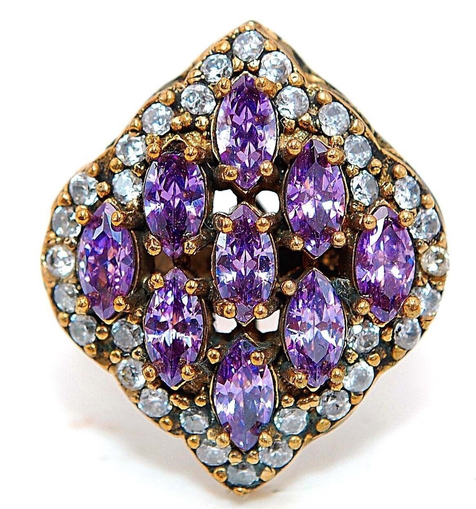 Regal Ottoman Empire Inspired 4 Carat Amethyst & Topaz 925 Sterling Silver Ring - Size 8, Elegant Statement Jewelry for Women, HB2-7 Design.