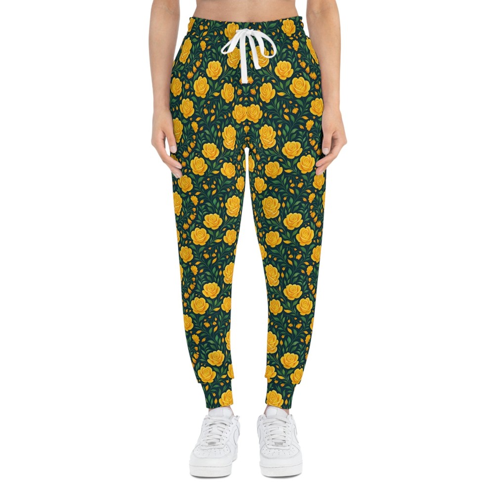 Yellow Rose Floral Athletic Joggers, Cozy Activewear for Fitness & Relaxation,