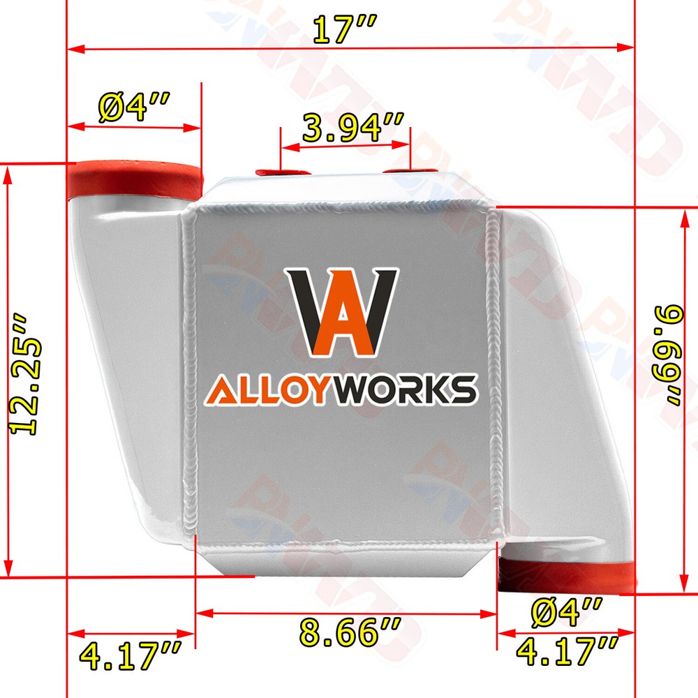 17x12.25x9 Inch Aluminum Water-to-Air Intercooler with 4-Inch Inlet Outlet