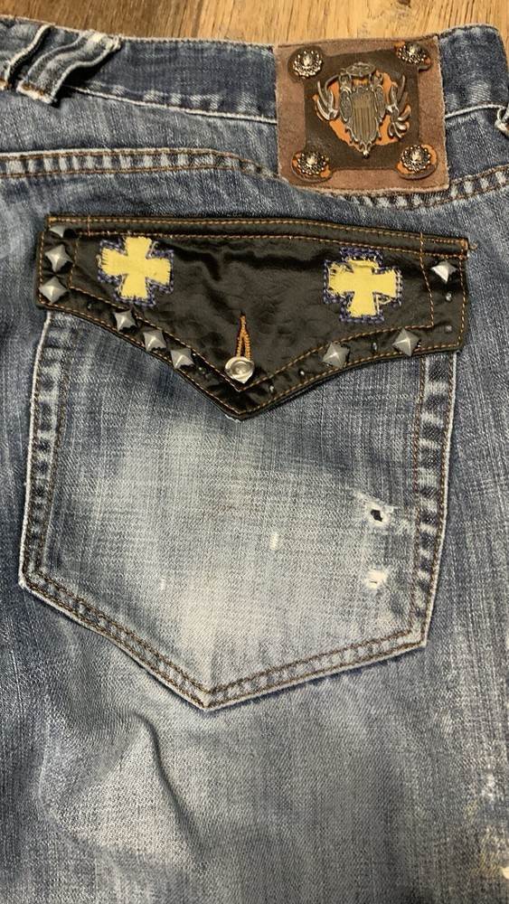 VTG Y2K PJ Pachinno Mens 40x32 Studded Distressed Denim Streetwear Jeans