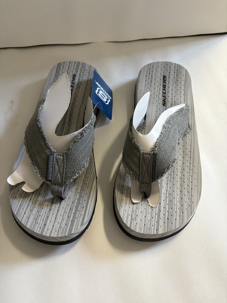 Skechers Men's Size 8 Canvas Flip Flops - Comfortable Casual Sandals 205098 Grey