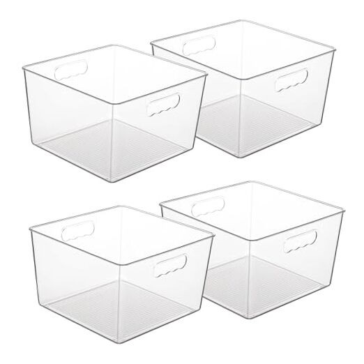 Extra Large 11x11 Clear Plastic Storage Bins Cube Organizer Set of 4
