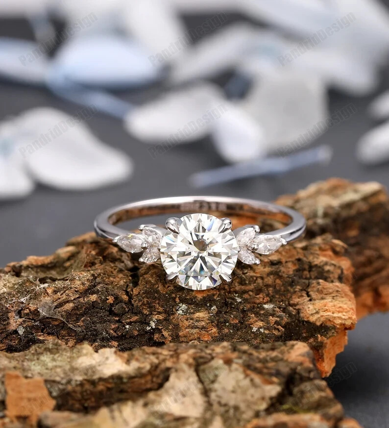 2Ct Round Cut Moissanite Wedding Ring in 14k White Gold