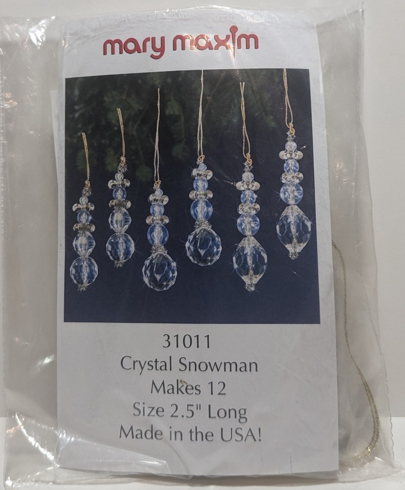 Mary Maxim 31011 CRYSTAL SNOWMAN Beaded Christmas Ornament Kit Makes 12 NEW!