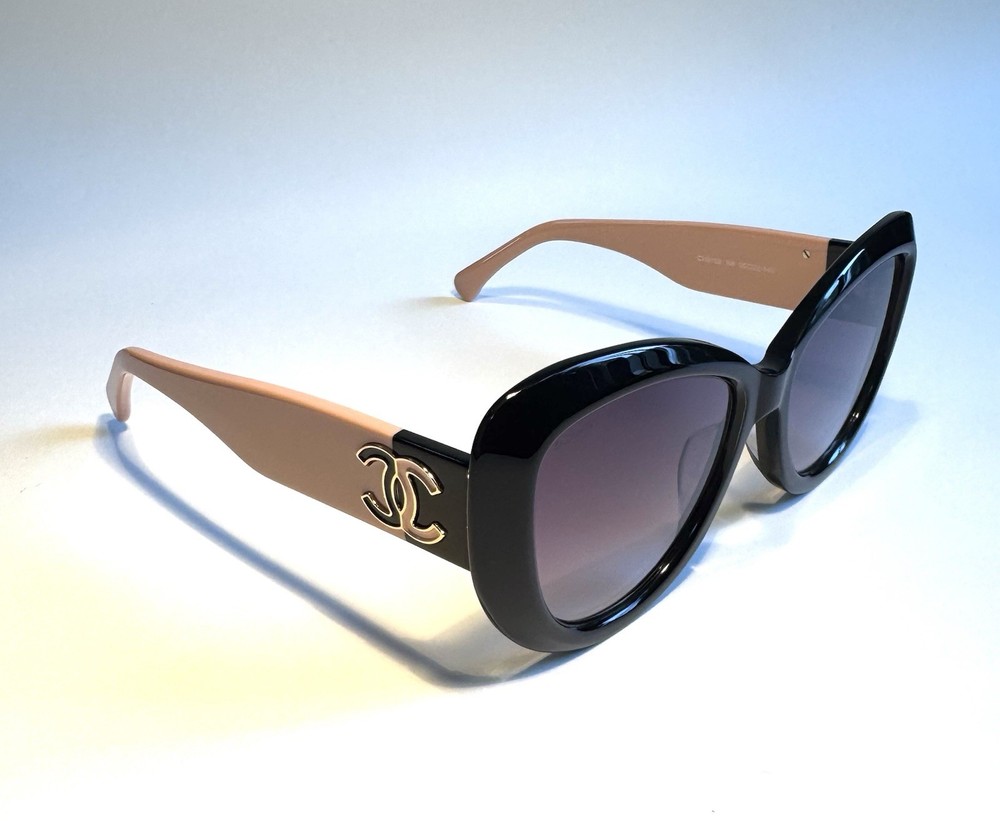 Chanel Cat Eye Gray Gradient Lenses Polished Coral and Black Acetate Frame