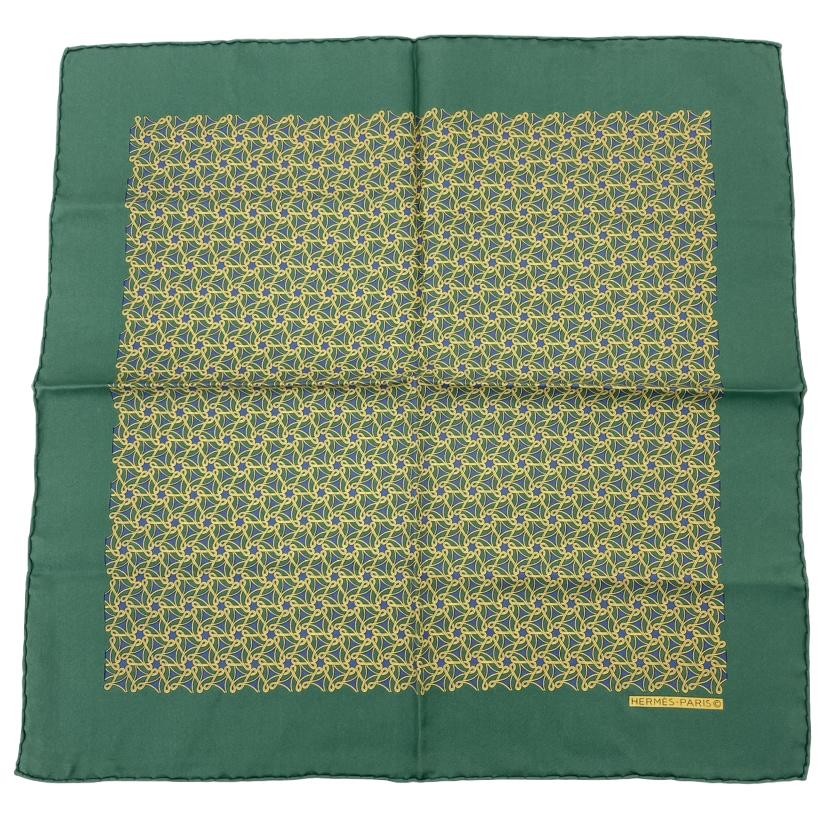 Hermes Scarf All-Over Pattern Green Silk 100