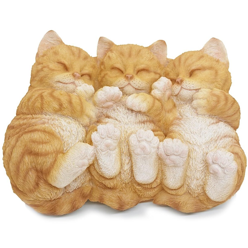 Sleeping Orange Tabbies Cat Garden Statue Decor Resin Realistic Cat Sculpture...