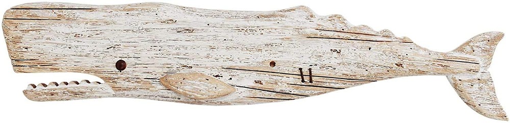 Hanging Wooden Whale Wall Art Ornament, Rustic Wooden Decorative Whale Figuri...