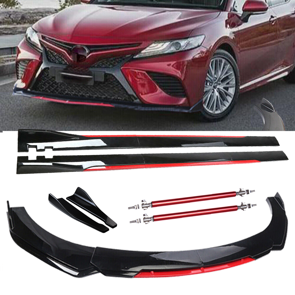 2000-2021 Toyota Camry Glossy Black Front Bumper Lip Spoiler Red Body Splitter