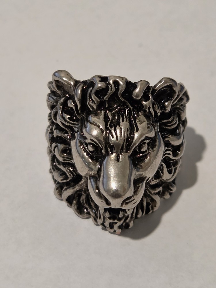 Gucci Lion Head Silver Metal Statement Animal Ring Size 23 Italian Signed