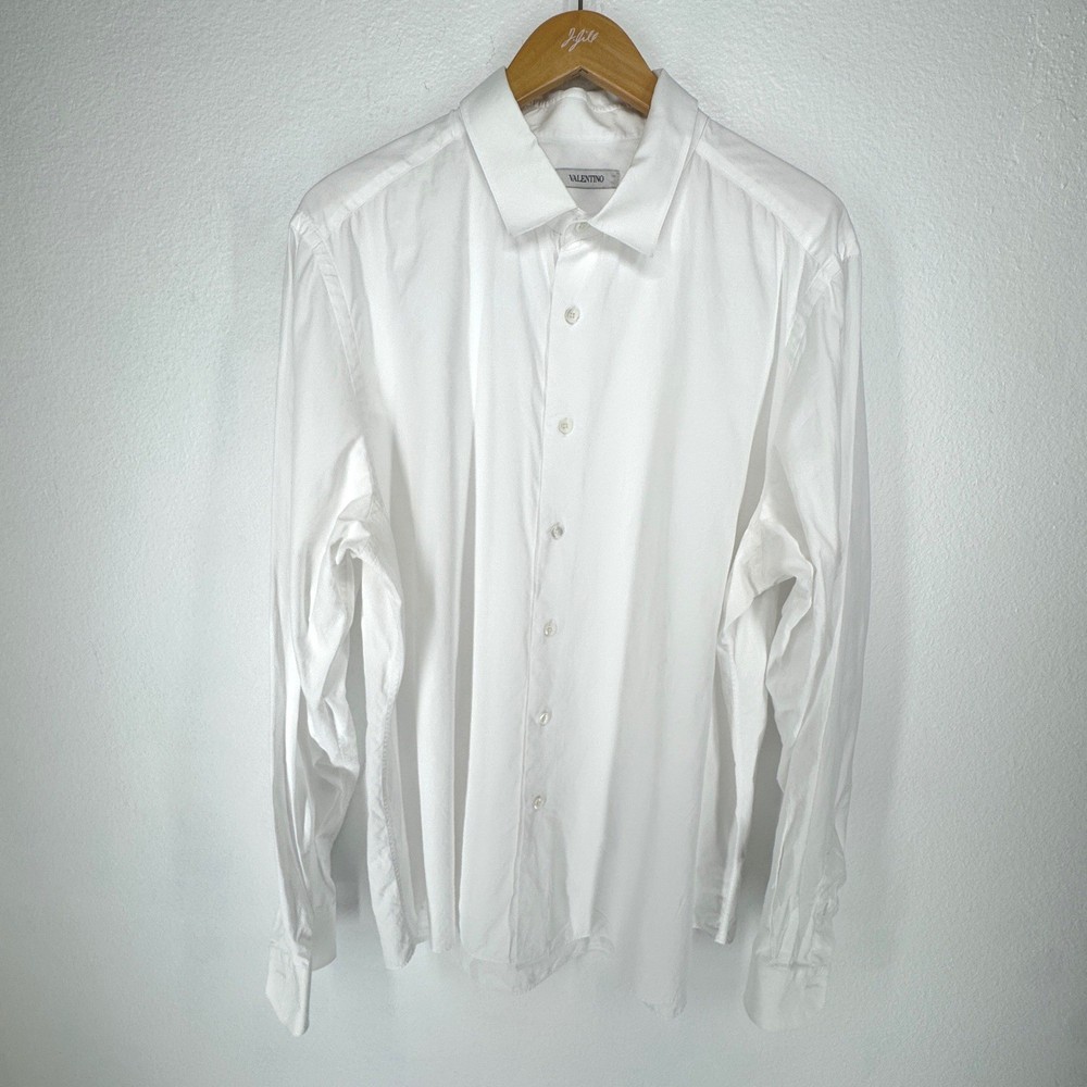 Valentino White Long Sleeve Button Up Dress Shirt Men Size 47 19 Luxury Designer