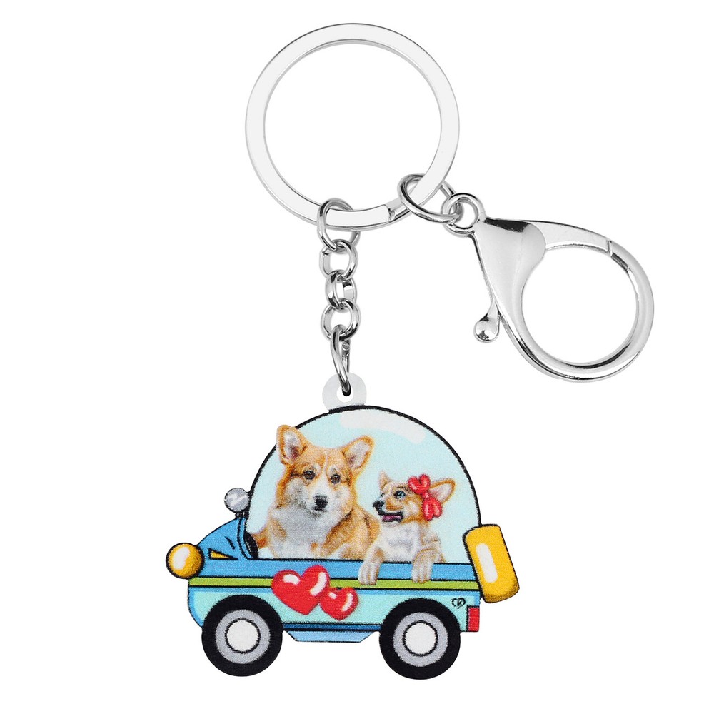 Mothers Day Acrylic Cute Corgi Car Keychains Key Ring Pets Gifts for Women Girls-image
