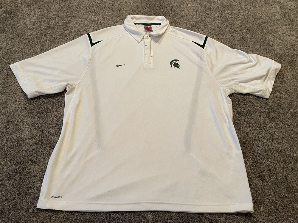 Michigan State Spartans Polo Shirt Mens XL White Nike Team Fit Dry Football NCAA