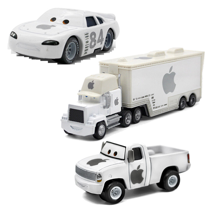 3 Pack Disney Pixar Cars McQueen NO.84 White Apple Truck&Pickup&Car Model Car