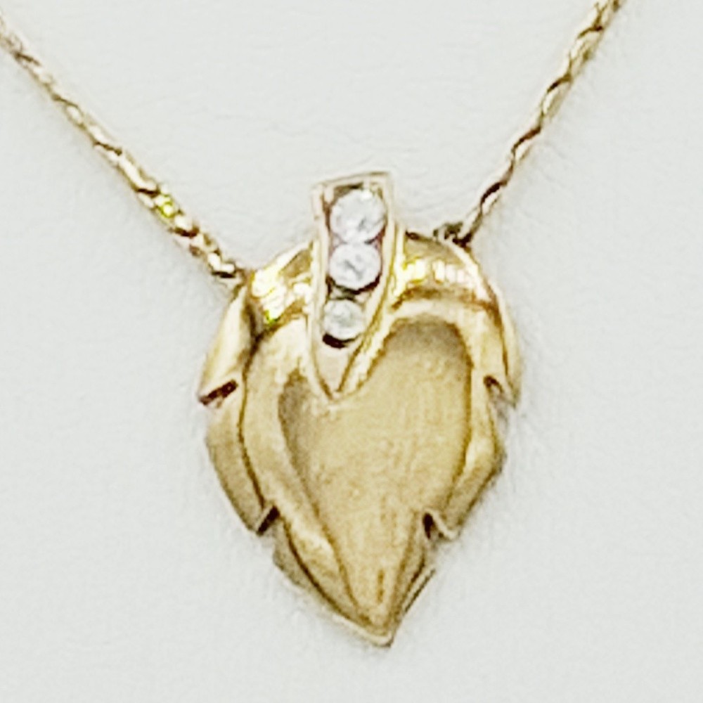 Vtg Crown Trifari Leaf Pendant Necklace Gold Tone Rhinestone 16