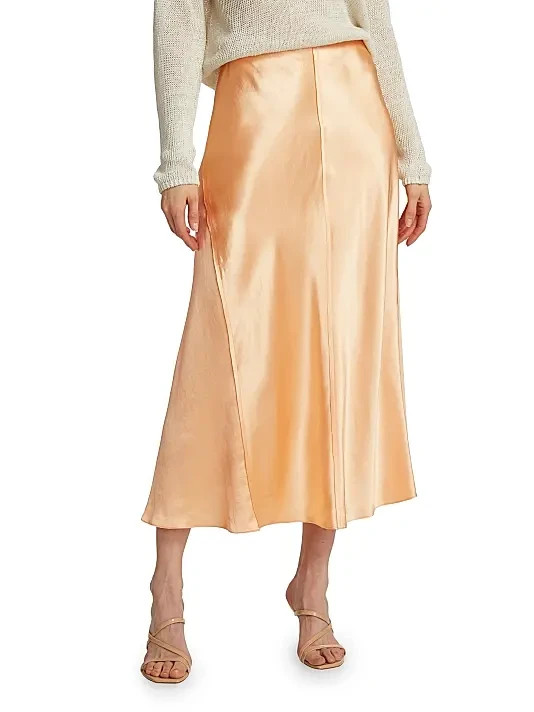 Vince Satin Paneled Slip Skirt Women’s Size 6 A-Line Midi Skirt Shimmer Acetat