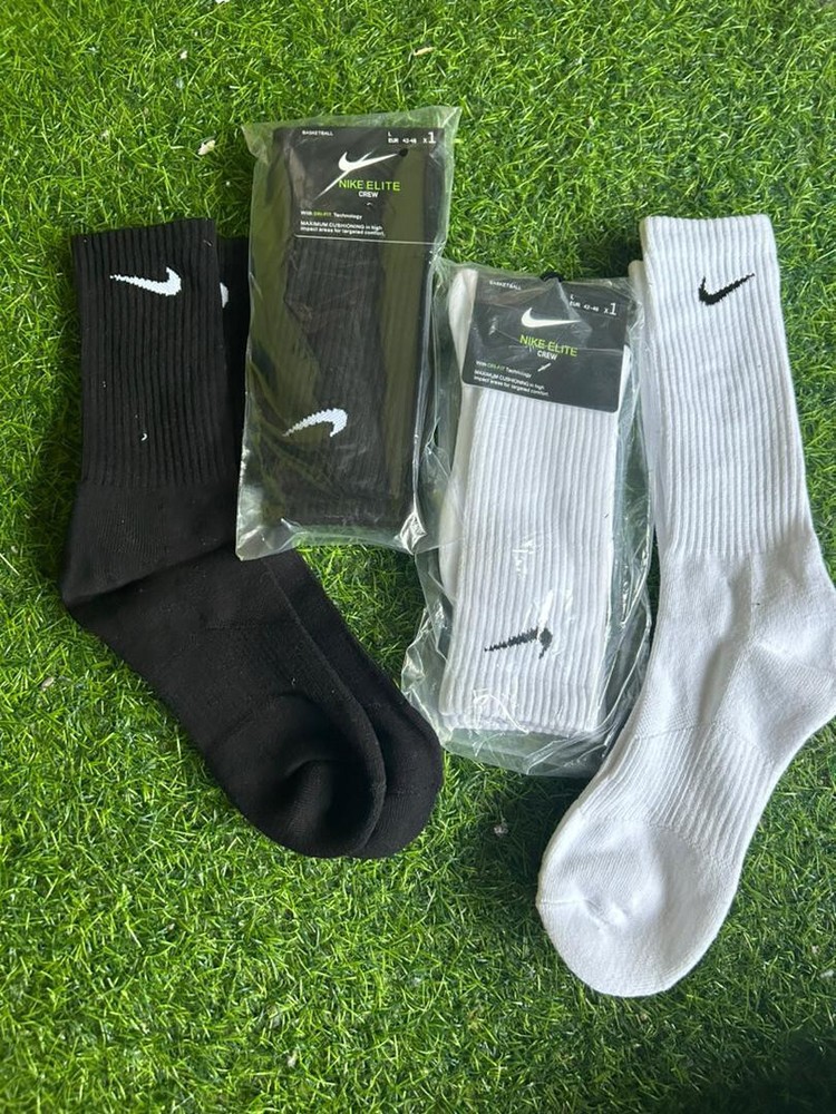 Nike Dri Fit Dry Cushioned Cotton Crew Socks 2 Pairs LARGE WHİTE AND BLACK