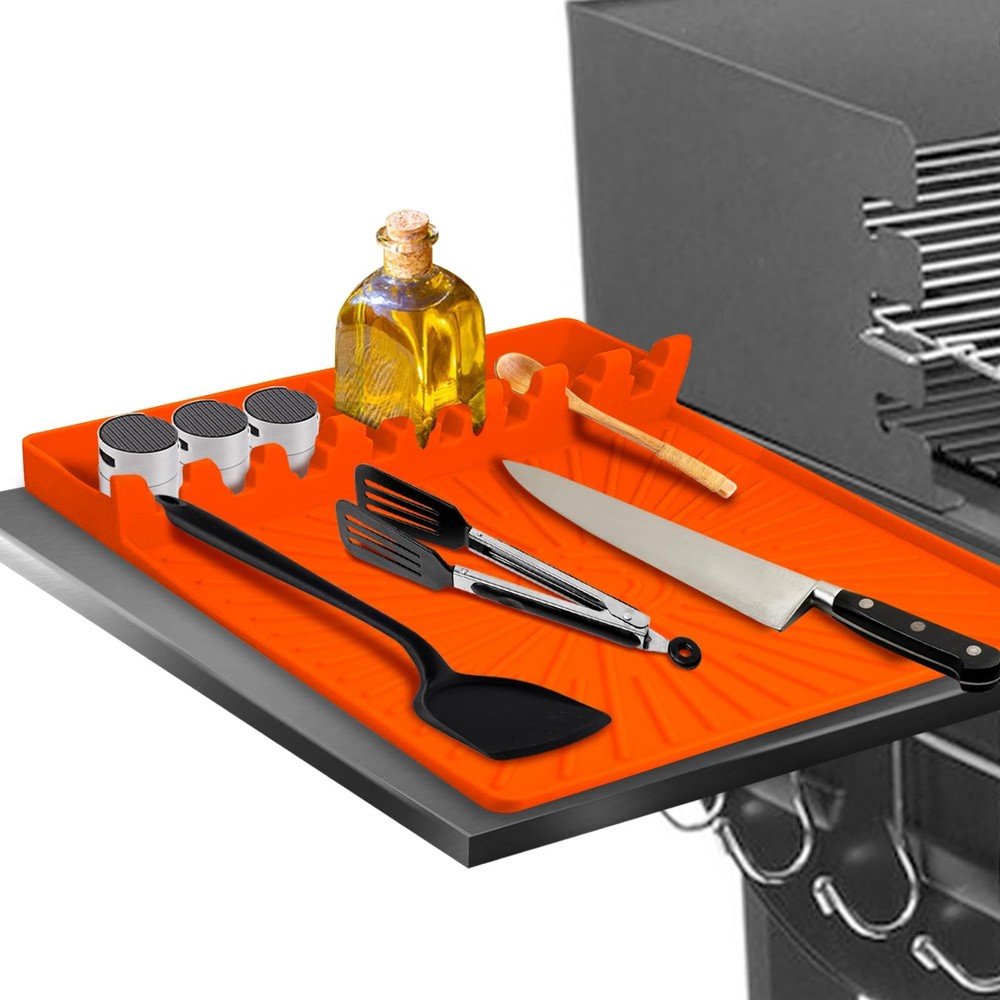 Grill Mat, Large Size Silicone Side Shelf Griddle Tools Spatula Mat with Drip