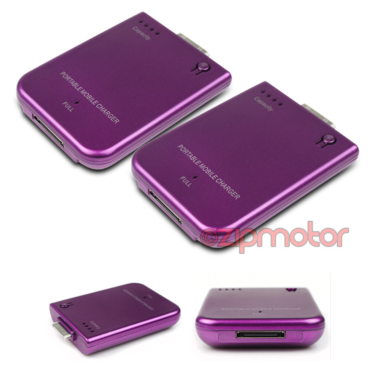 2X 2800mAh Purple Portable Charger for iPhone 4S 4 iPod Nano 30-Pin