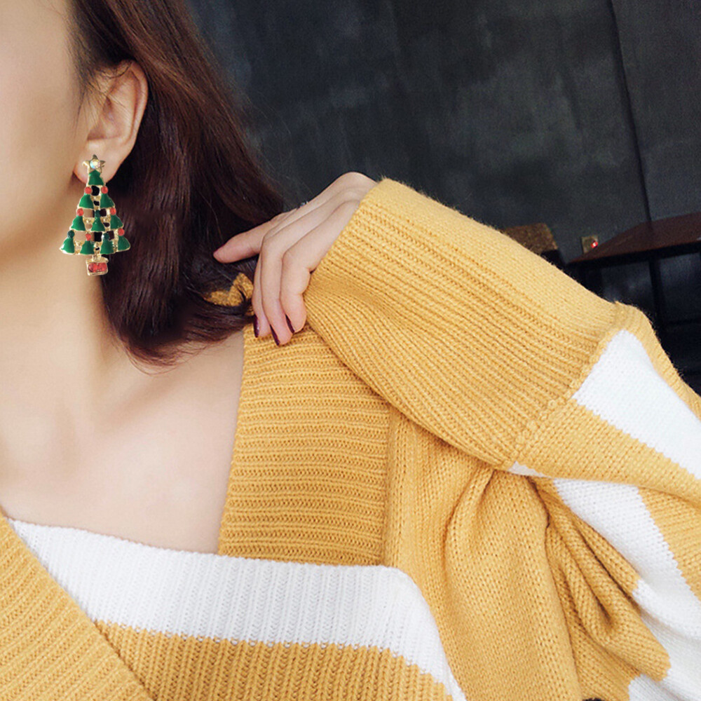 Christmas Tree Crystal Earrings Christmas Tree Star Earrings