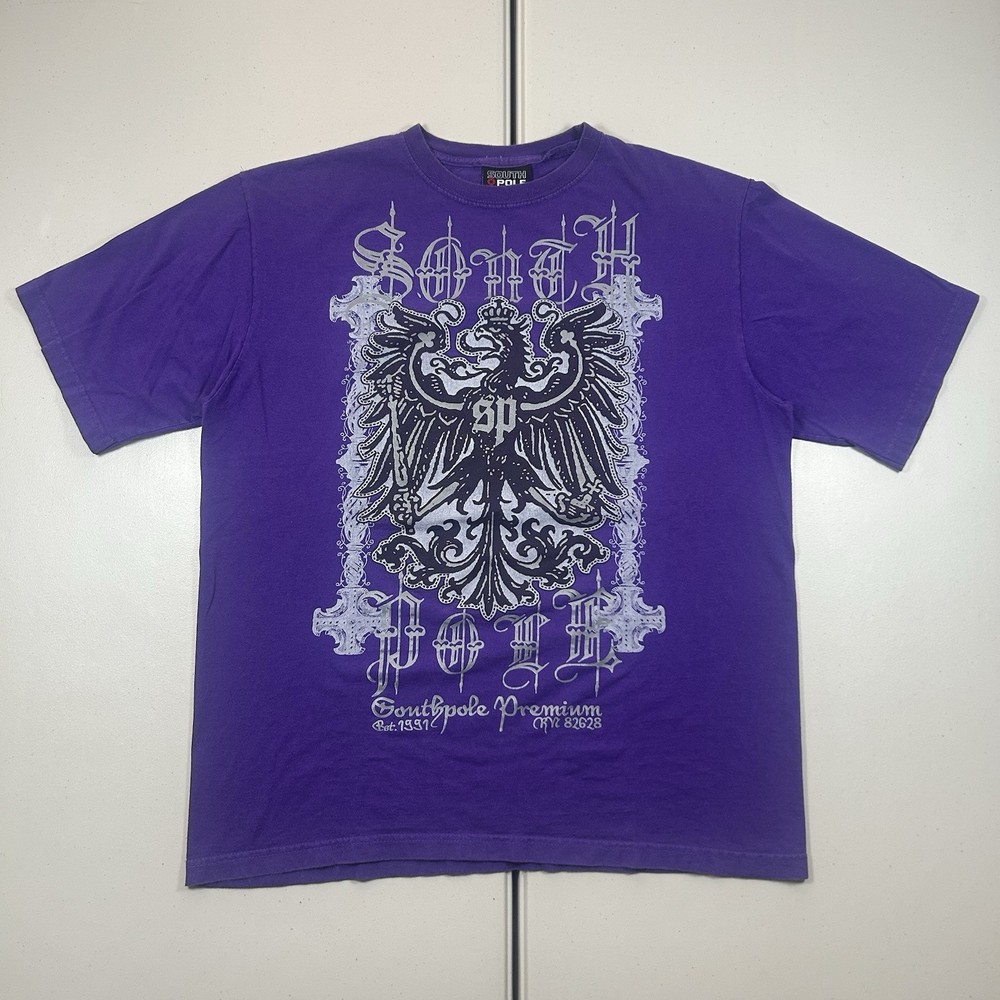 Vintage y2k Southpole Affliction Graphic Shirt Size 2XL Purple Goth Grunge Skate