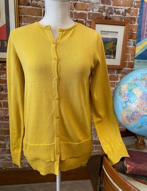 Joan Rivers Maize Yellow Button Front Cardigan Sweater Double Hem Detail New