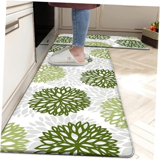 Kitchen Mats Set of 2 Cushioned Anti 17.3 x 28 inch + 17.3 x 47 inch Sage Green