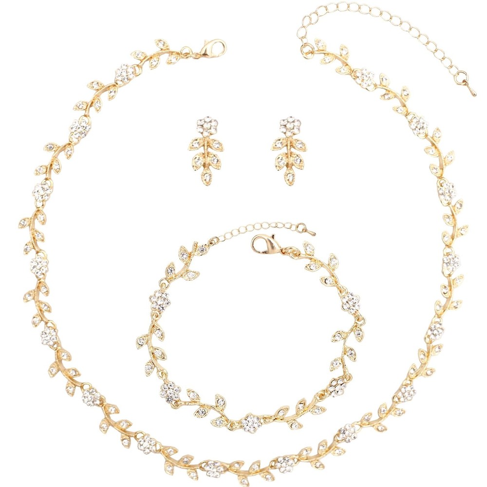 Austrian Crystal Rhinestone Choker Necklace Dangle Earring Link Bracelet Jewe...