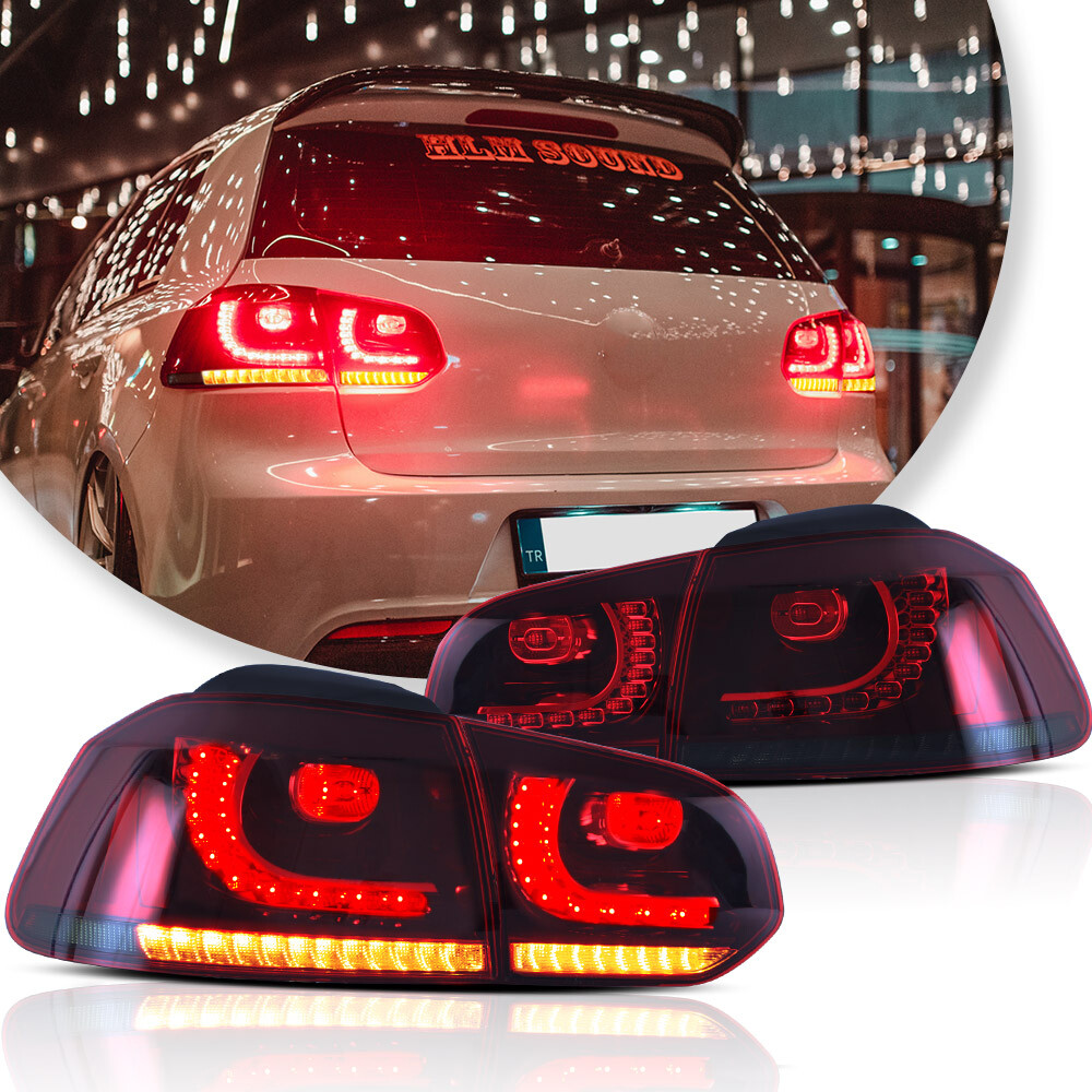 VLAND Red Smoked LED Tail Lights for 2010-2014 VW Golf 6 MK6 GTI R