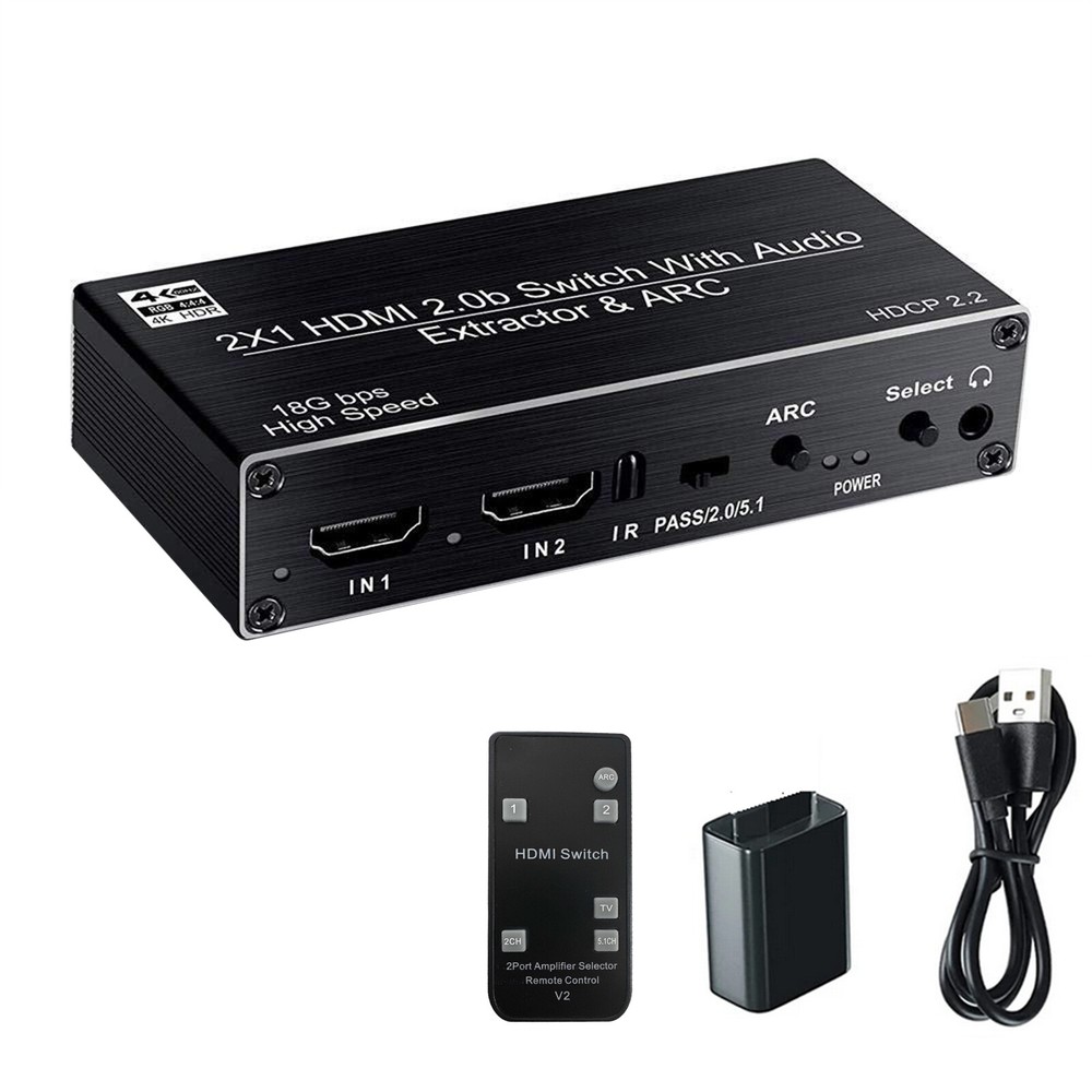 2-in-1 HDMI ARC Audio Switcher Selector 4K 2x1 Switch with Audio Extractor