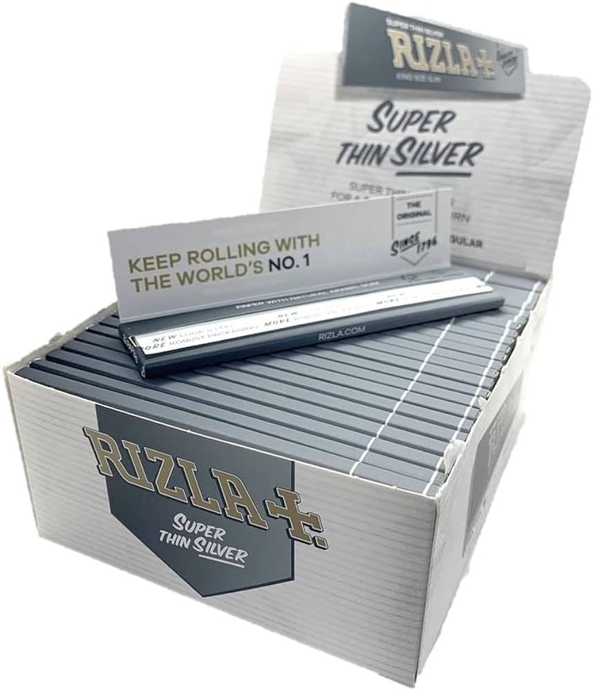 King Size Slim Silver Rolling Paper Full Box Of 50 Booklets