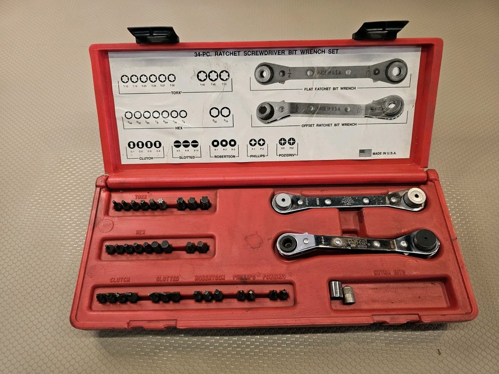 MAC TOOLS 34 piece Ratcheting Screwdriver Bit and Wrench Set USA BWS 34